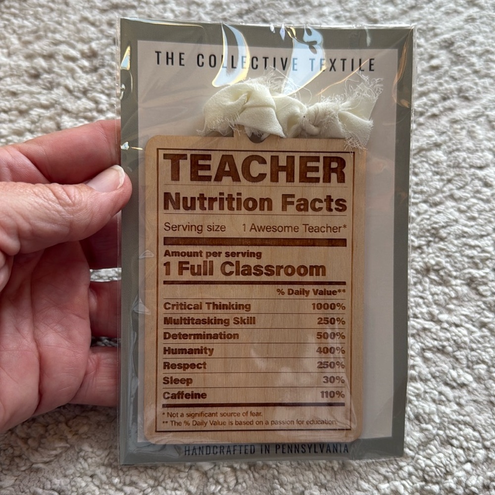NWT The Collective Textile TEACHER Nutrition Wooden Ornament - Adorable